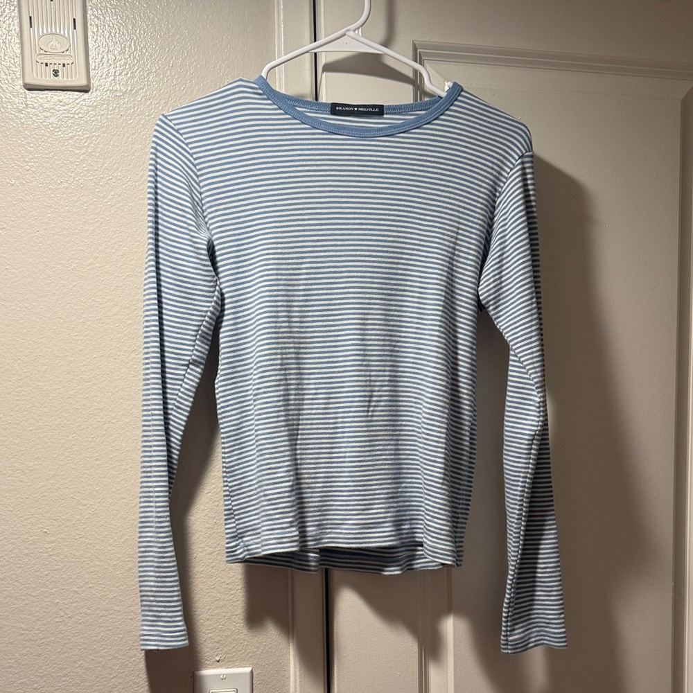 Brandy Melville Light Blue and White Striped Top